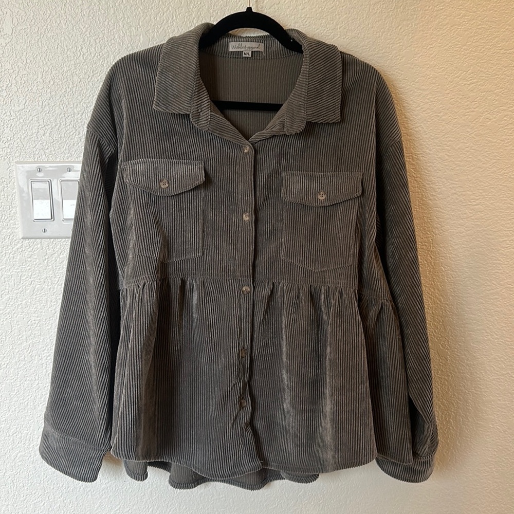 Grey peplum corduroy blouse. Size M/L